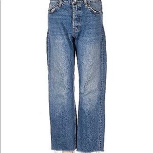 Zara TRF Straight Leg High Rise Raw Hem Jeans Medium Wash Sz 6
